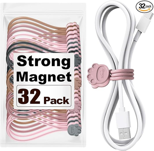 SOOOEC Magnetic Cable Ties, 32 Pack 7.2" Magnetic Cord Organizer Cute Cat's Paw by SOOOEC