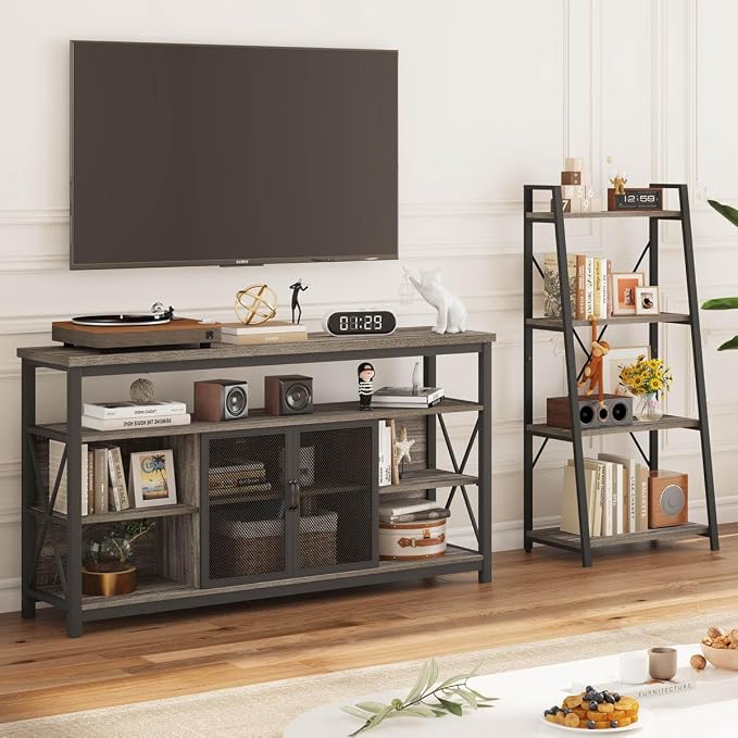 BON AUGURE Ladder Bookshelf, 4 Tier Ladder Shelf Bookcase, Wood Leaning Book - Image 9
