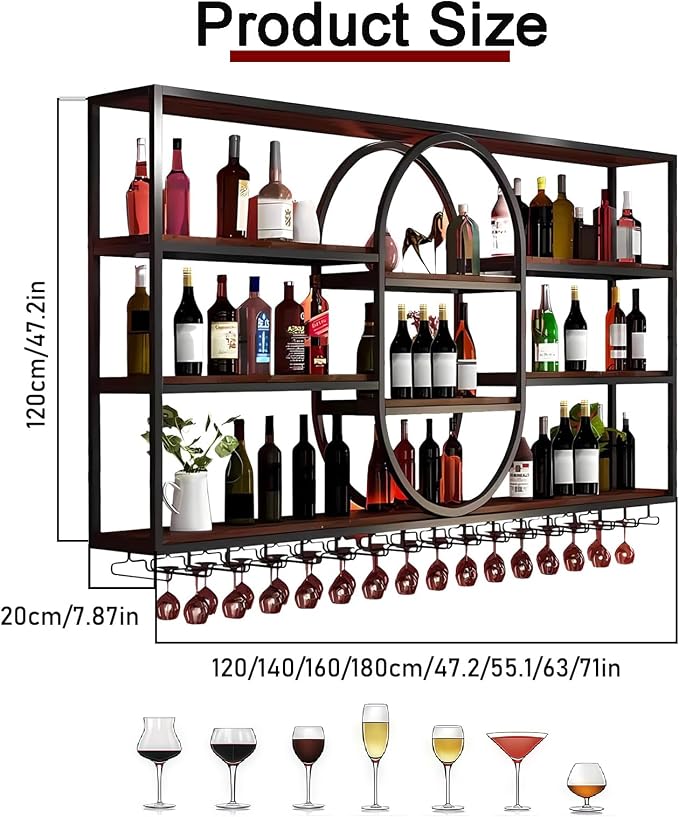 63IN Large Wall Mount Wine Rack, Metal 4 Tier Hanging Bottle Holder - Image 2