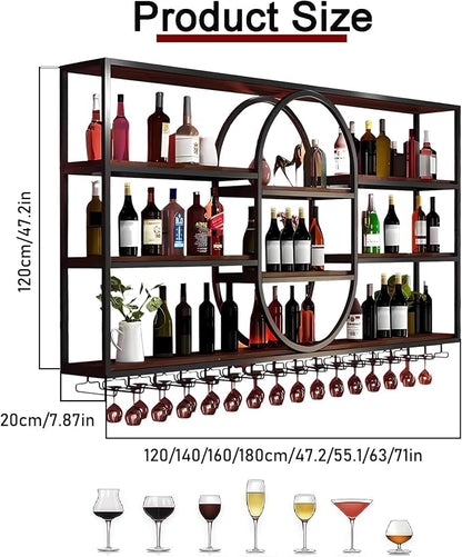 63IN Large Wall Mount Wine Rack, Metal 4 Tier Hanging Bottle Holder - Image 2