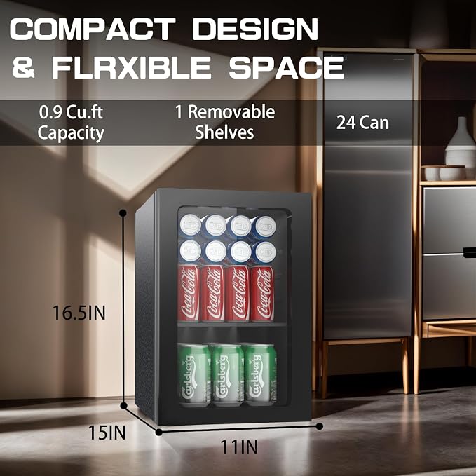 Compact Freestanding Beverage Refrigerator, 24 Can/0.9 Cubic Feet Mini Fridge - Image 5