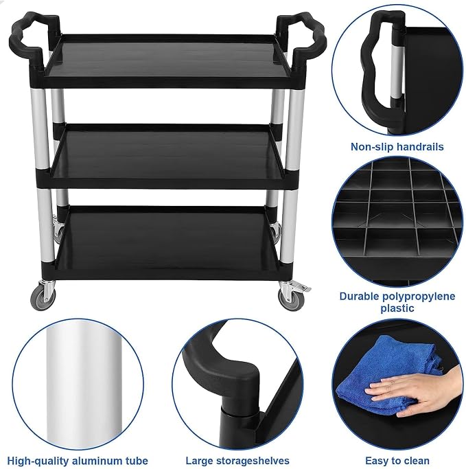 3-Shelf Service Cart，42" Wx20 Dx39 H，360 Lbs Heavy Duty Utility Cart ，Rolling - Image 3