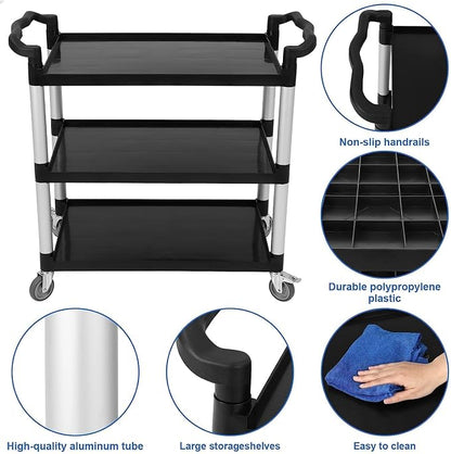 3-Shelf Service Cart，42" Wx20 Dx39 H，360 Lbs Heavy Duty Utility Cart ，Rolling - Image 3
