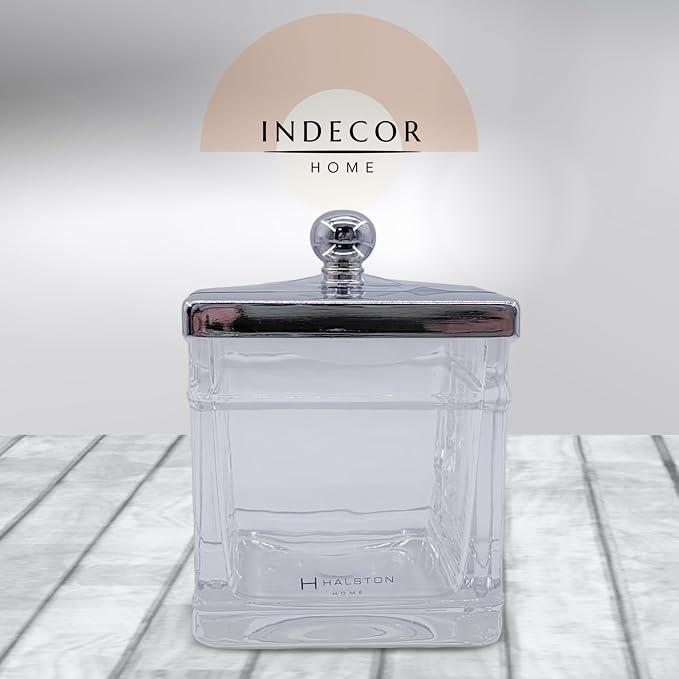 Apothecary Glass Cotton Jar Holder Silver Stainless Steel Lid, Elegant Bathroom - Image 2