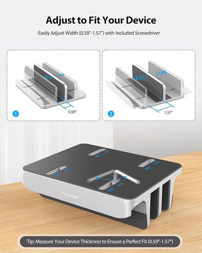 AboveTEK Vertical Laptop Stand, 3 Slots Aluminum Desk Laptop Holder & Laptop - Image 4
