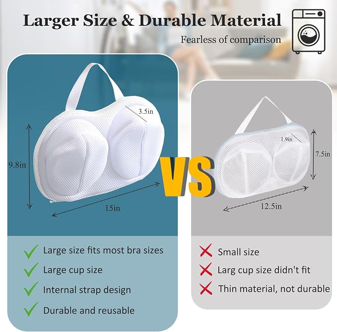 2 Pack Large Bra Laundry Bags for Washing Machine, Lingerie Bag for Washing - Image 2