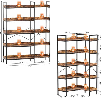 KOUSEI Bookshelf 5-Tier, L-Shaped Reversible Corner Bookshelf, Home Office - Image 3