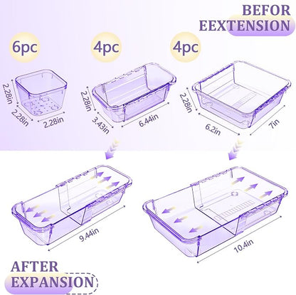 14 Pcs Adjustable Clear Drawer Organizer, Extendable Vanity Storage Bins - Image 2