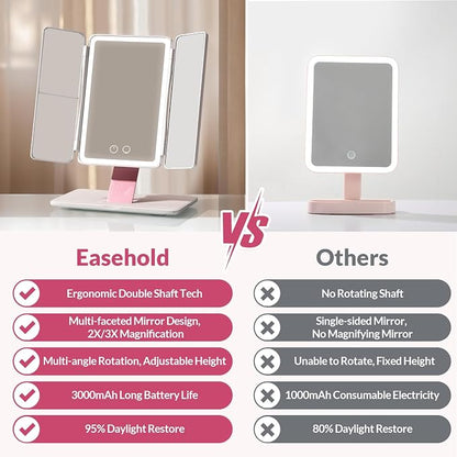 EASEHOLD Foldable Tri-Fold Lighted Makeup Vanity Mirror - Image 9