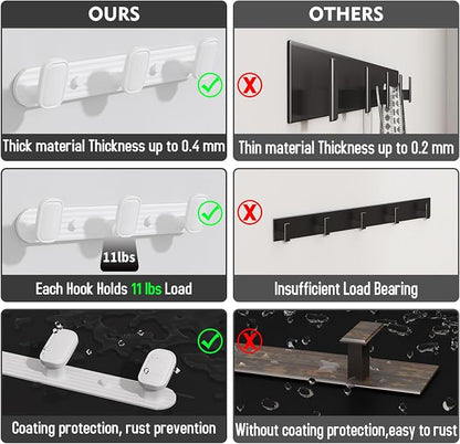 Coat Rack Wall Mount White, 4 Hooks Rack Metal Coat Hanger Wall - Image 6