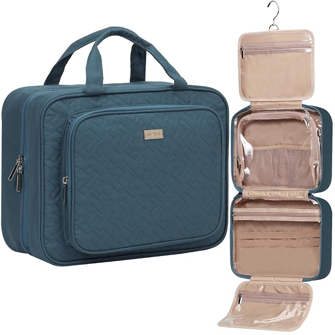 NISHEL Travel Toiletry Bag for Women, Makeup Essentials Organizer, Hanging Case by NISHEL