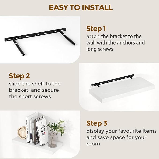 Fun Memories White Floating Shelves 48 Inch Long, Wood Wall Shelves 48x9.3x1.5 - Image 7