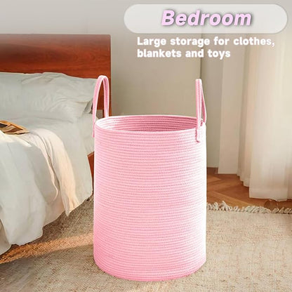 Large Woven Laundry Basket Hamper, 80L Cotton Rope Storage Bin - Image 4