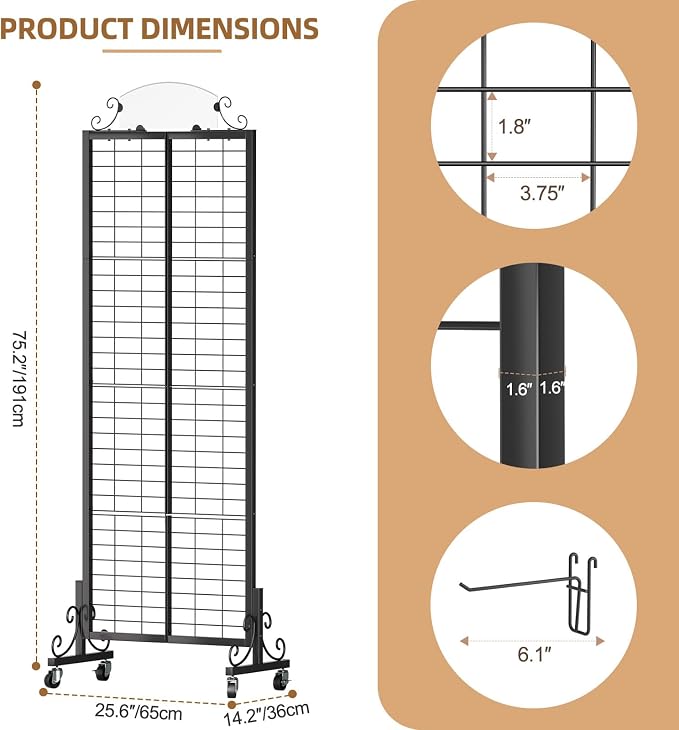 Urban Deco Grid Wall Panel Display Stand, 2.2' x 6.2' FT Gridwall Panel - Image 2