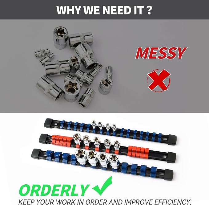 Socket Organizer Drive ABS Tools-Socket Holder, 3/8-Inch x 60 Clips, 1/2-Inch x - Image 7