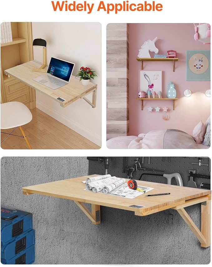 VEVOR Wall-Mounted Folding Table, 31.5 x 23.62 inch, Wooden Drop Leaf Floating - Image 8