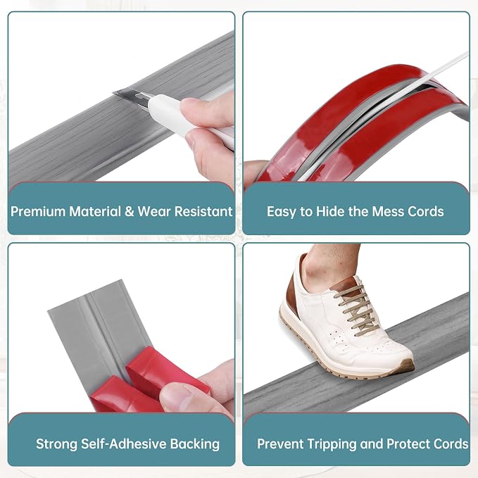 Floor Cord Cover Self Adhesive Cord Hider Floor Extension Cord Covers - Image 3