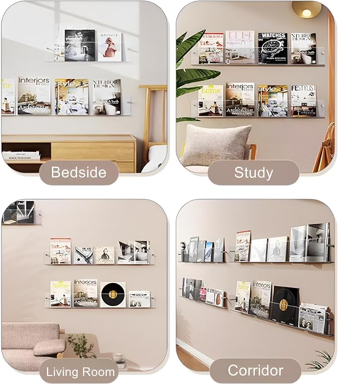 4-Pack 24" Acrylic Magazine Holder Vinyl Records Holder, Display Floating - Image 3