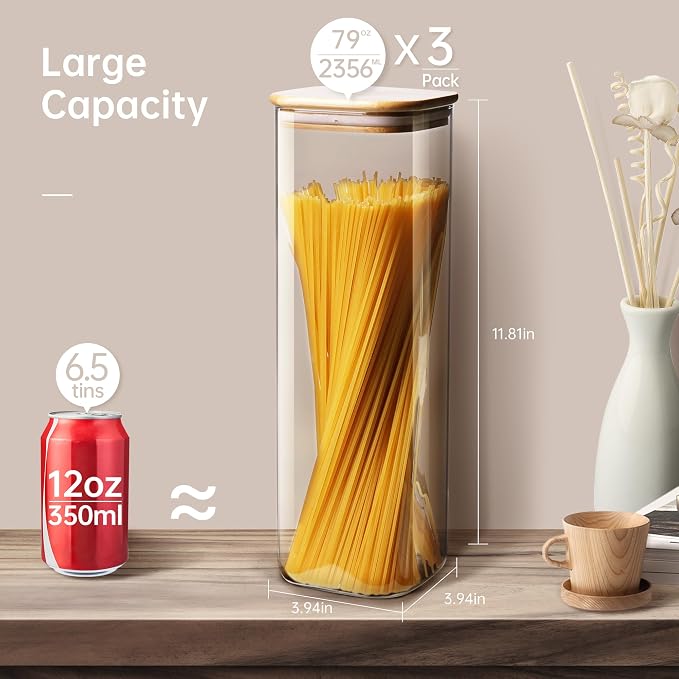 Square Glass Jars with Bamboo Lids 79 FL OZ, Glass Canisters with Airtight Lid - Image 9