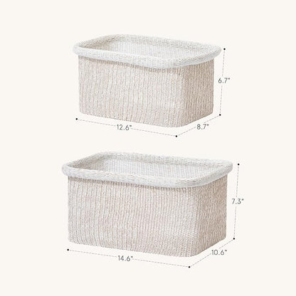 La Jolie Maison Blended Fabric Storage Baskets Set of 2, Rectangle Knitted - Image 4