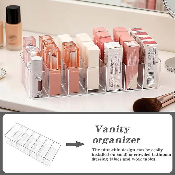 2 Pack Clear Acrylic Makeup Organizers, 7-Section Bathroom Organizer - Image 8