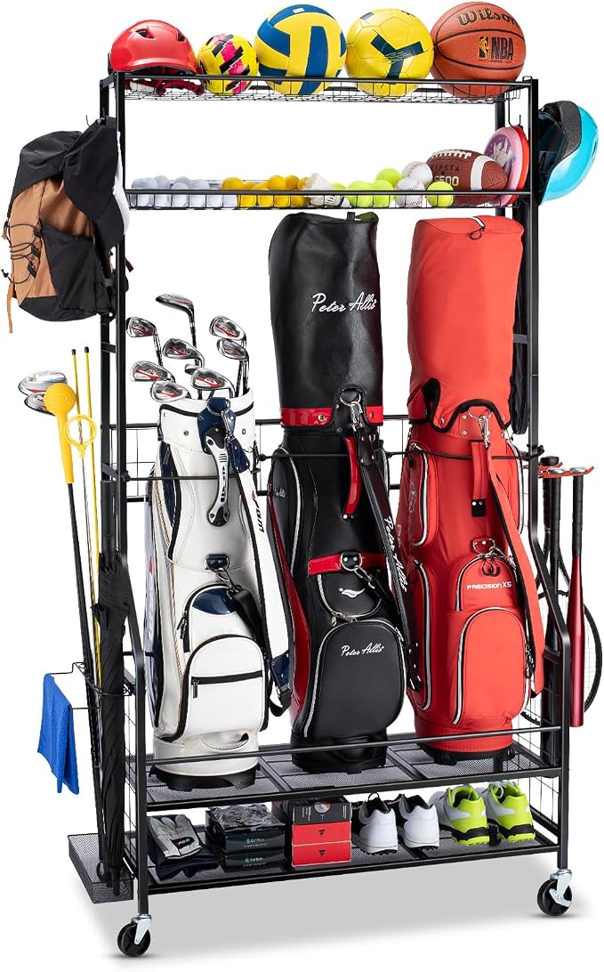 Golf Bag Storage Garage Organizer, 3 Golf Bag Stand and Sports Equipment - Image 7