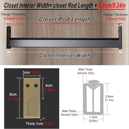 Square Closet Rods-Cuttable, Removable-Heavy Duty Black Wardrobe Rods and - Image 3