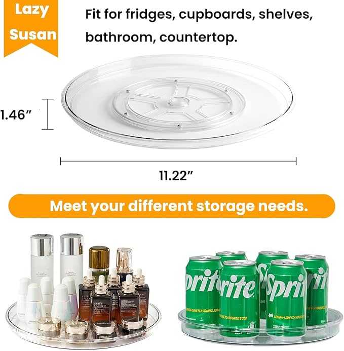 vacane Clear Lazy Susan Organizer, Non-Skid Plastic 11" Lazy Susan Turntable - Image 2