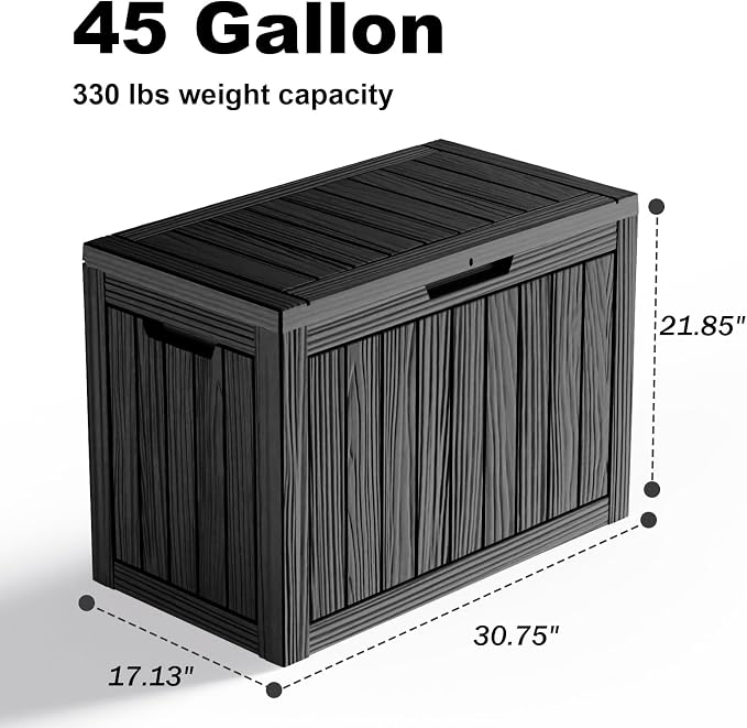 45 Gallon Resin Deck Box, Lockable Outdoor Storage Box - Image 2