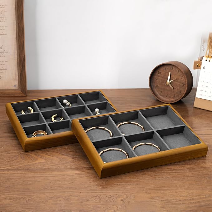 Oirlv Solid Wood Multifunctional Ring Earrings Studs Bangle Jewelry Organizer - Image 4