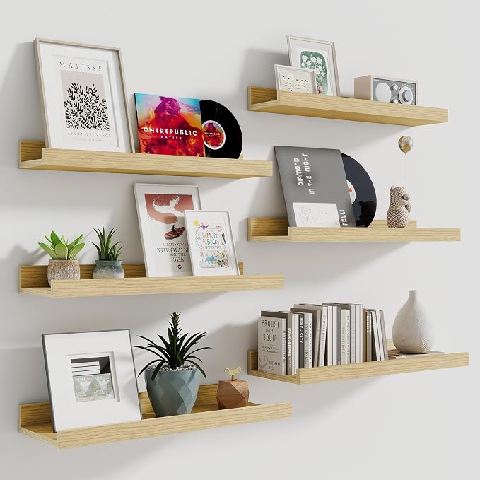 Fun Memories Picture Ledge Shelf, 16 Inch Long Floating Shelves Set of 6 by FunMemories