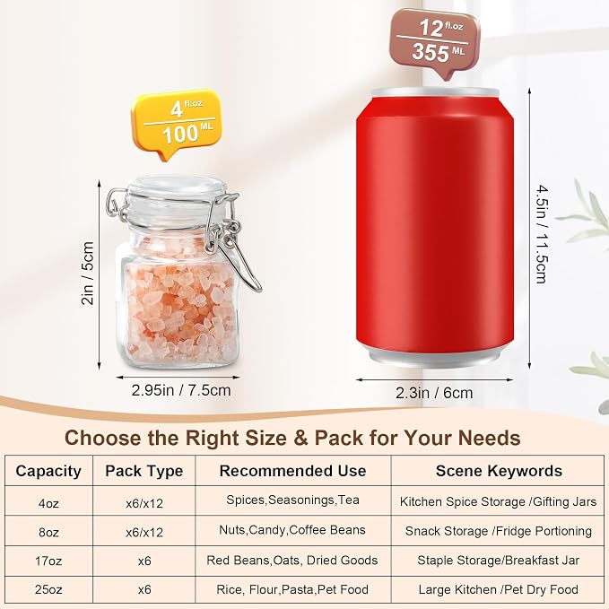6 Pack Spice Jars, 4 oz Glass Containers - Image 2