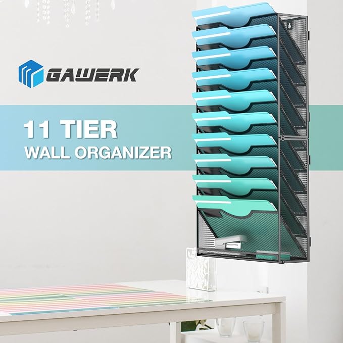 11-Tier Wall File Organizer Hanging Wall File Holder Wall Mount Paper Folder - Image 5