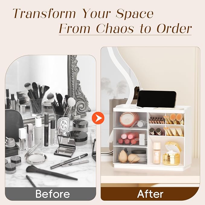 Small Makeup Organizer with Drawers, Stackable Bathroom Couneter Organizer with - Image 4