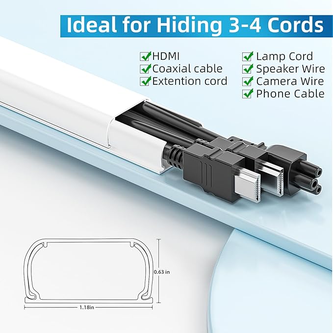 Yecaye 235in Wall Cord Hider for 3-4 Cords, On-Wall Cord Cover Channel - Image 2