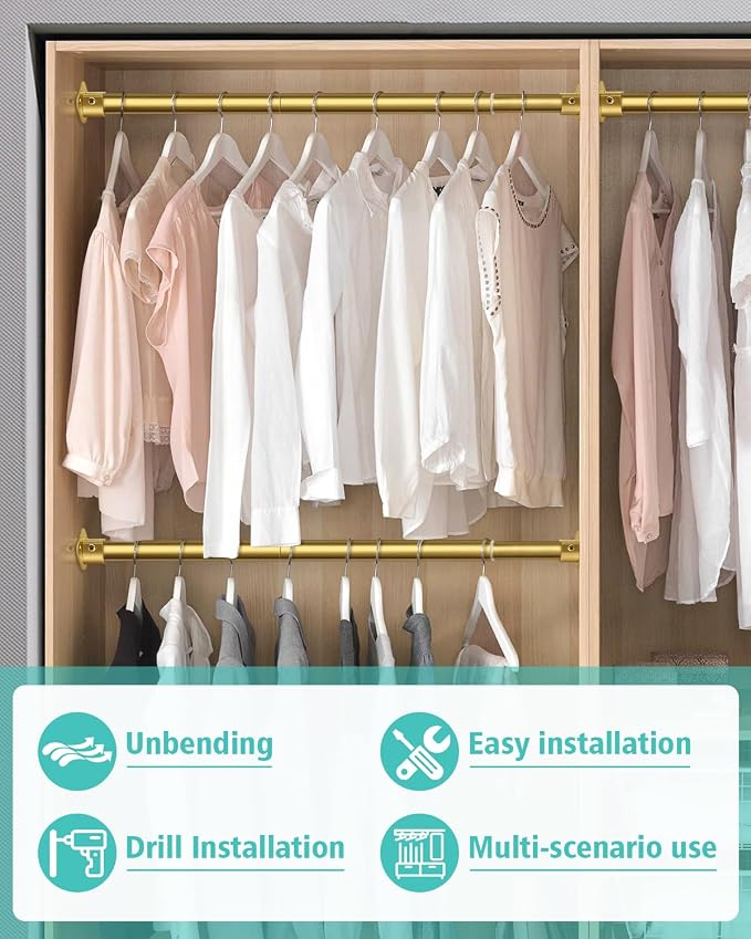 Closet Rod, 17 to 76 Inch Heavy Duty Adjustable Metal Clothing Rack - Image 7