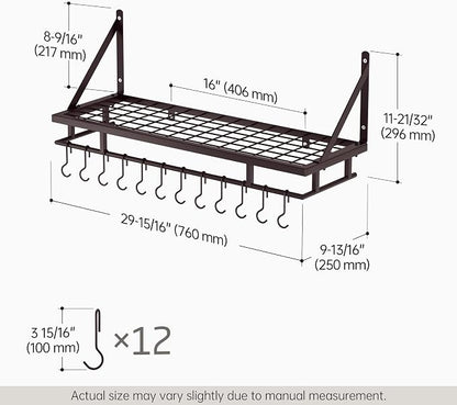 KES 30-Inch Oiled Bronze Pot Rack, Wall Mounted Hanging Pot and Pan Organizer - Image 6