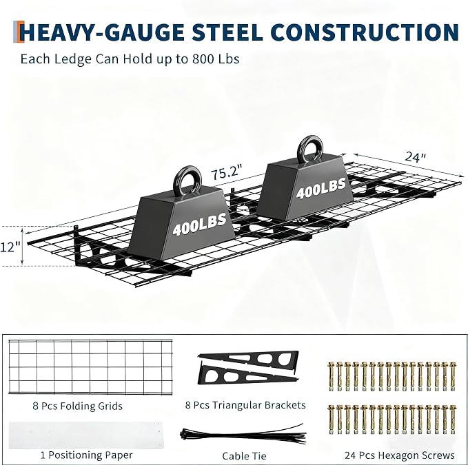 2 Pack 2x6 FT Garage Shelves Wall Mounted, 1600 LBS Heavy Duty Wall Shelf - Image 4
