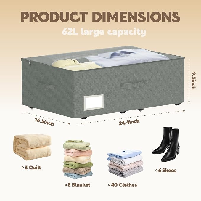 Under Bed Storage with Wheels, No Assemble Required 10 inches Height, Rolling - Image 3