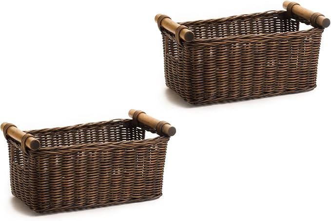 The Basket Lady Petit Wicker Storage Basket, Antique Walnut Brown by TheBasketLady