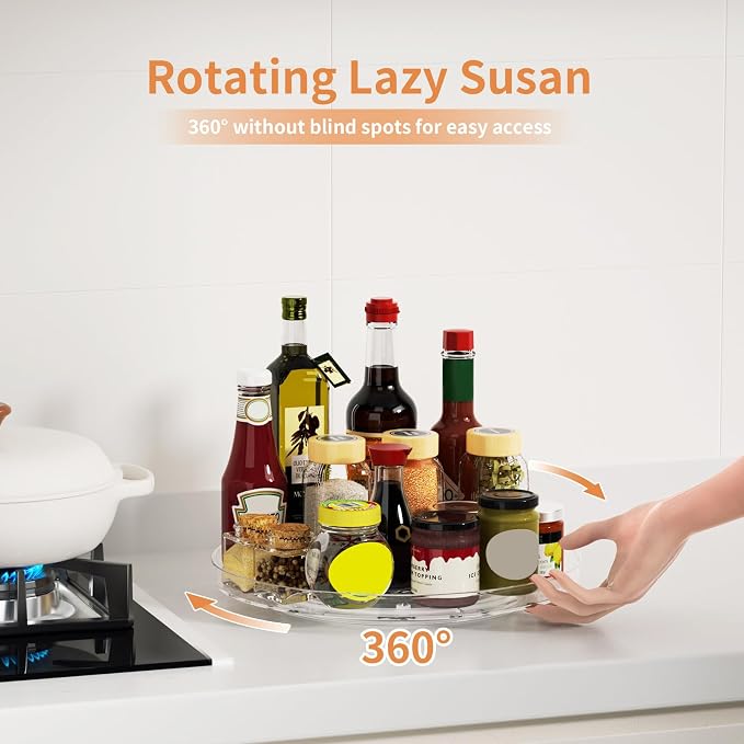 2 Pack Lazy Susan Organizer Turntable, Round Non-Skid Refrigerator Lazy Susan - Image 2