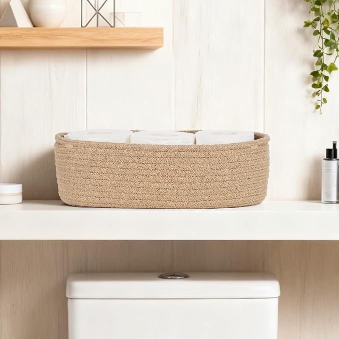 Temary Toilet Paper Basket, Narrow Cotton Rope Storage Bins - Image 4