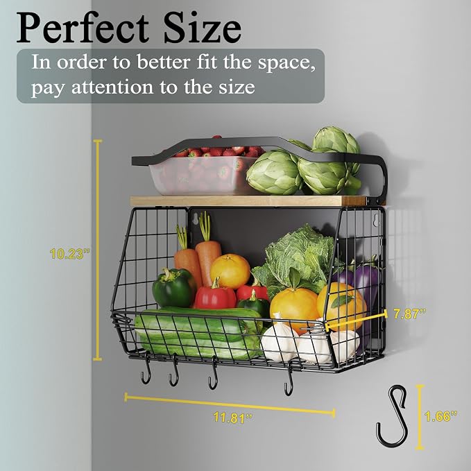 Magnetic Shelf for Fridge with Wood Lid, Heavy Duty Fruit Basket, Fruit Potato - Image 4
