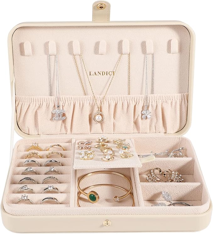 LANDICI Small Jewelry Box for Women Girls, PU Leather Travel Jewelry Case - Image 2
