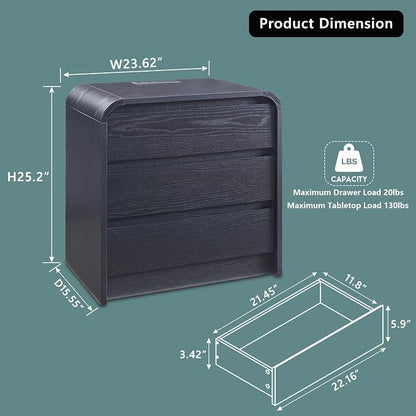 25" Tall Modern Nightstand Set of 2, 23.6" Wide Wood Bedside Table - Image 3