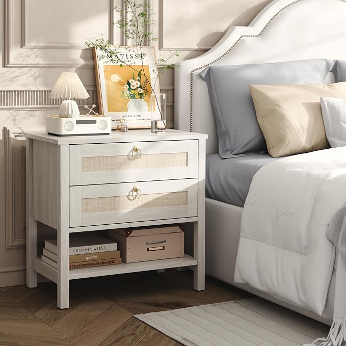 Wooden Nightstand Set of 2, Boho Side Tables - Image 6