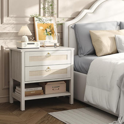 Wooden Nightstand Set of 2, Boho Side Tables - Image 6