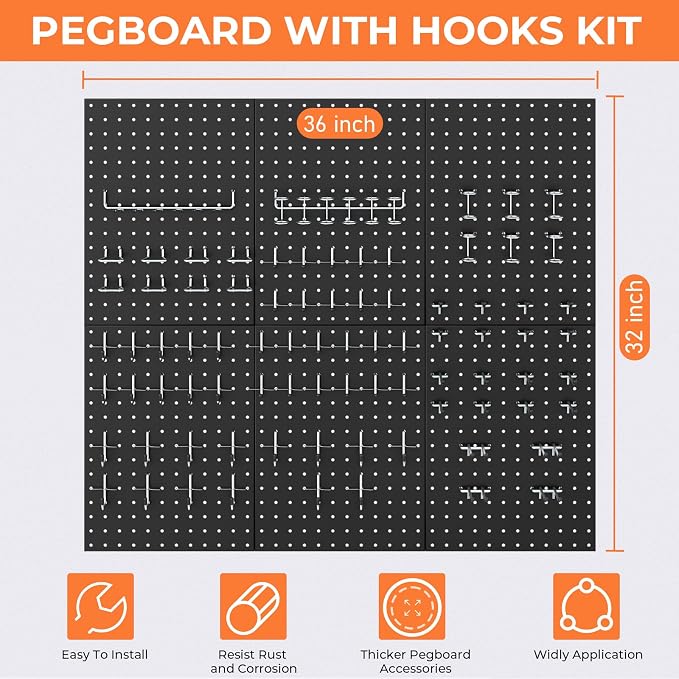 INCLY 90PCS Pegboard Wall Organizer, 6 Pack Metal Peg Board Panels - Image 6
