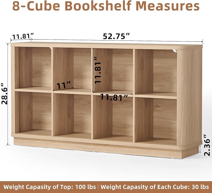 8 Cube Storage Book Shelf, Floor Standing Wooden Cubby Bookcase - Image 3