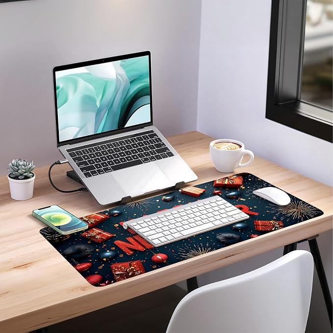 Happy New Year Gaming Mouse Pad 35.4"x15.7"Desk Mat Anti-Slip Rubber Base & - Image 7